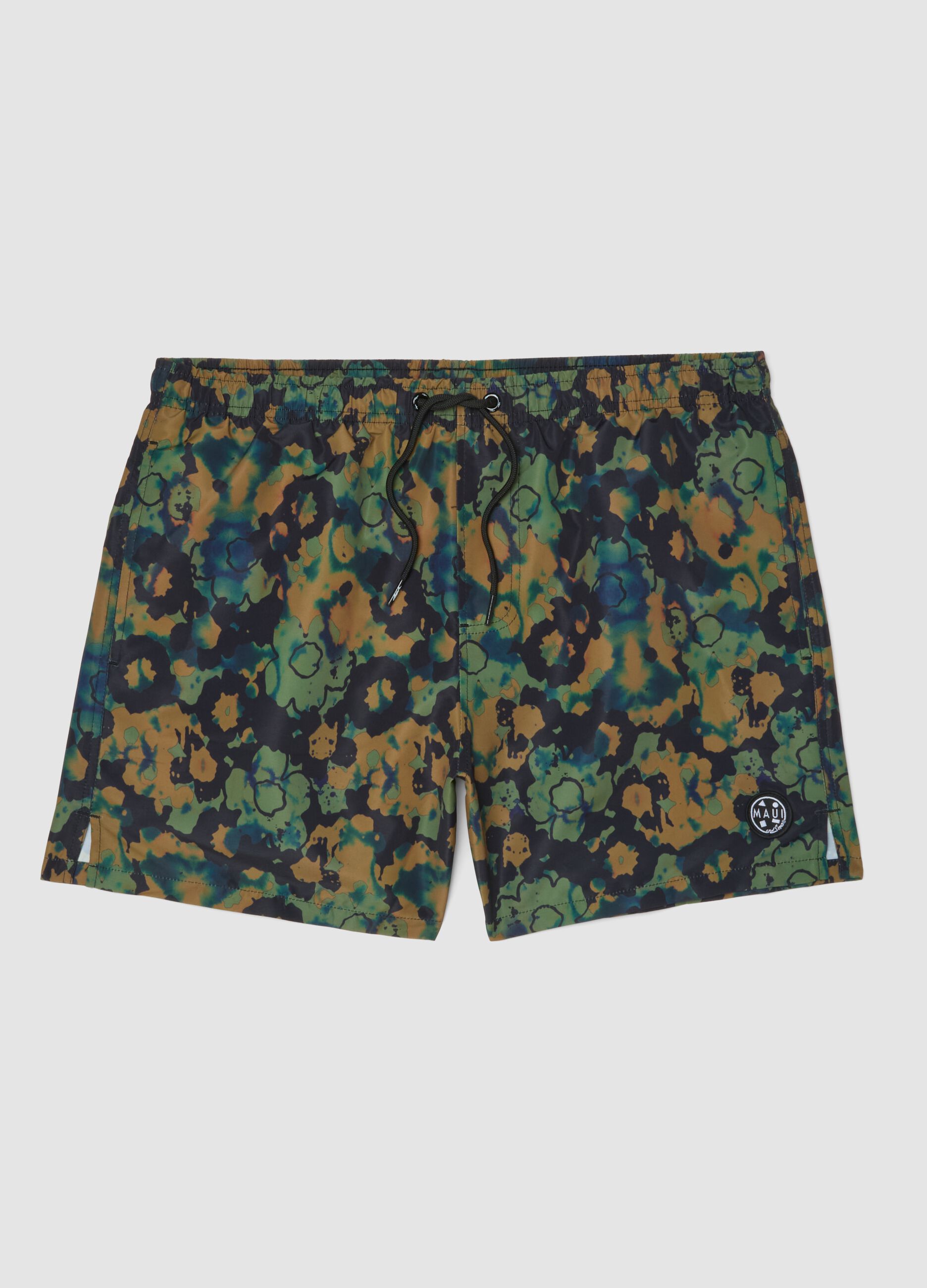 Multicolour camouflage swim shorts with drawstring