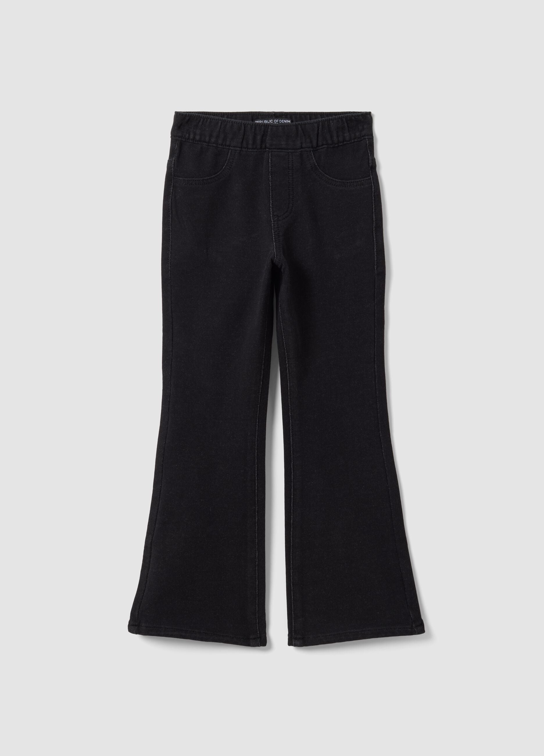 Schwarze Flared-Jeggings aus Stretch-Baumwolle f&uuml;r M&auml;dchen