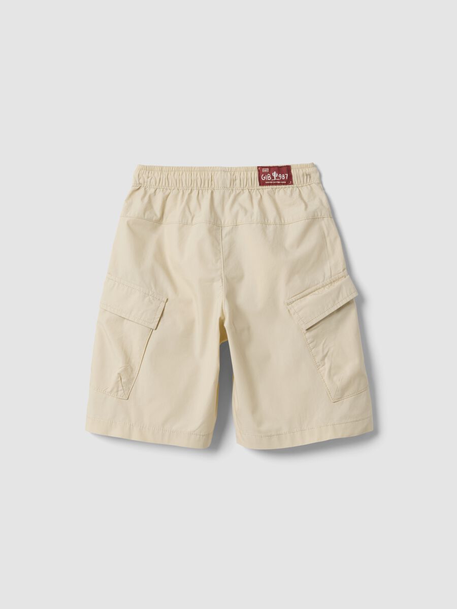 Beige pure cotton cargo shorts_1