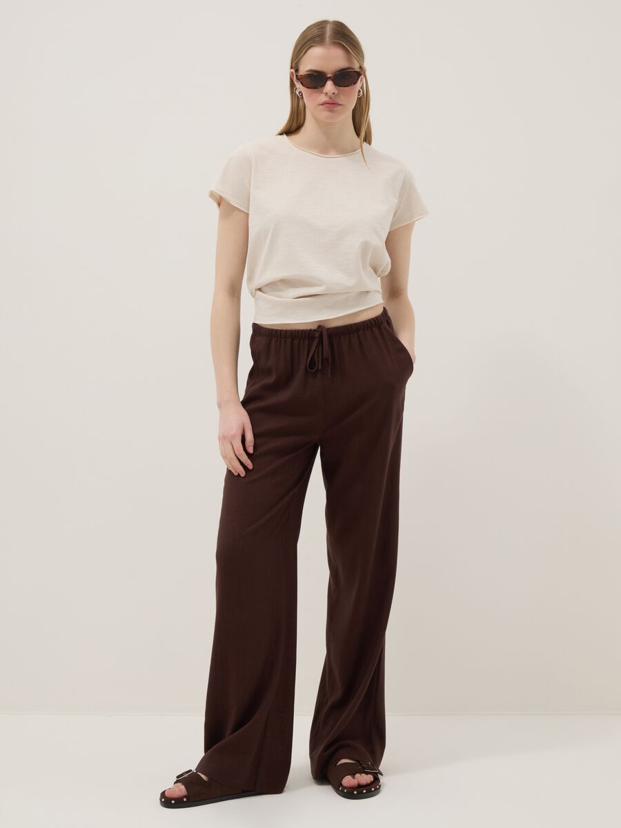 Beiges Kurzarm-T-Shirt aus reiner Baumwolle, Regular Fit_2