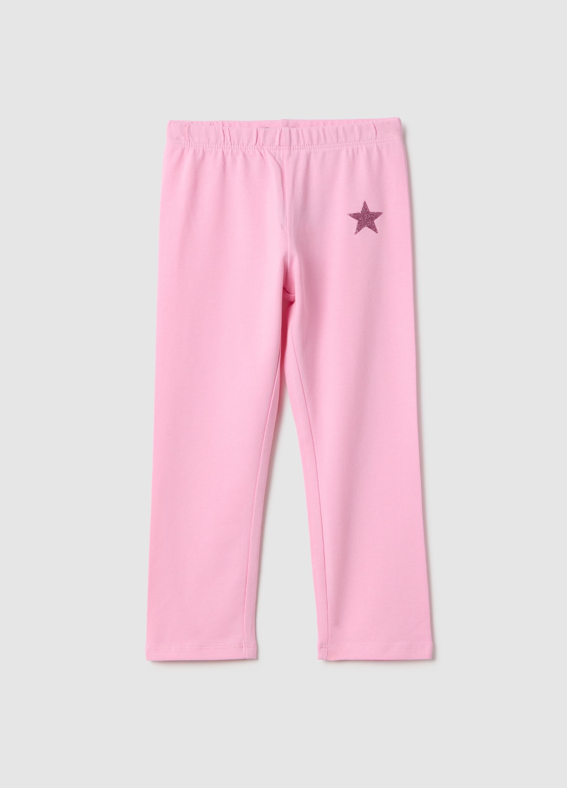 Schlanke Passform rosa elastische Baumwollleggings f&uuml;r M&auml;dchen mit Stern