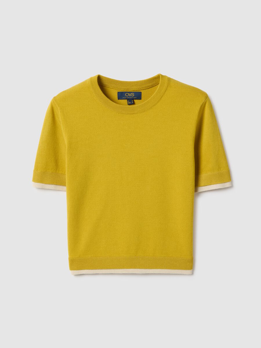 Yellow viscose blend crew neck sweater regular fit_4