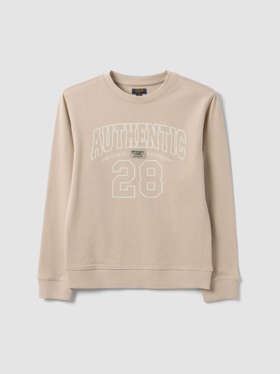 Beige pure organic cotton crew-neck sweatshirt with print for boys_3
