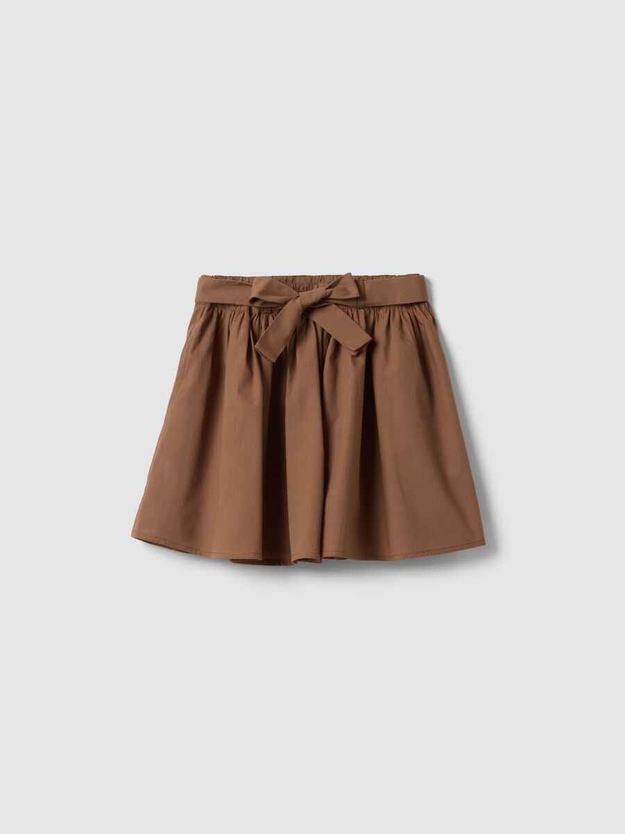 Brown pure cotton girls' skirt regular fit with bow_3