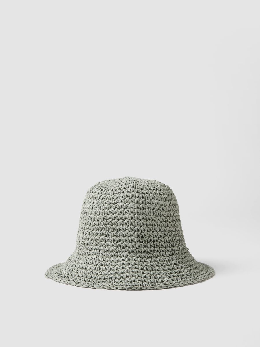 Green bucket hat in pure paper fabric_0