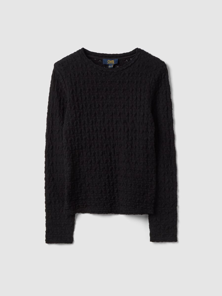 Black regular-fit cotton and viscose blend sweater with knitted texture_4