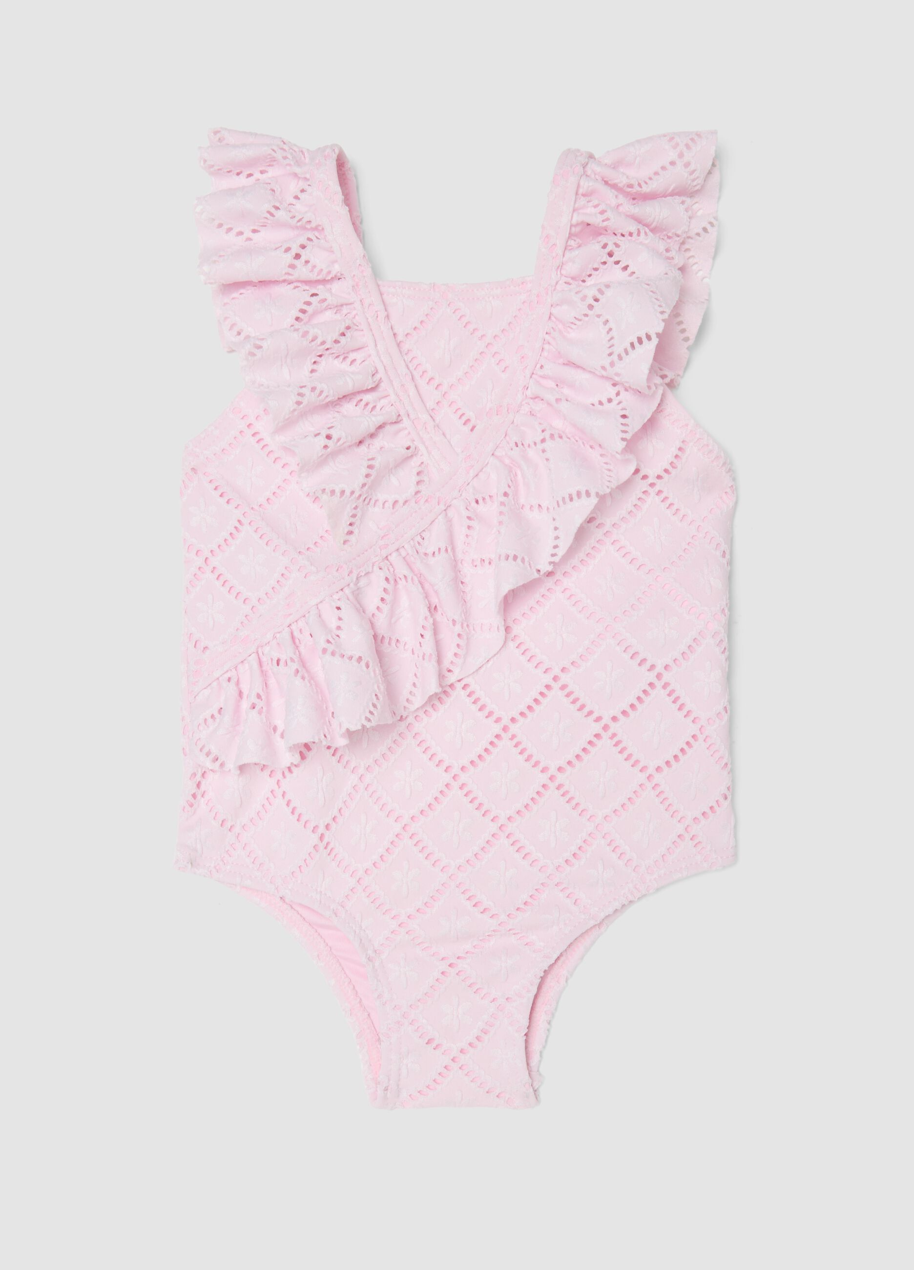 Pink ruffle swimsuit in stretchy fabric