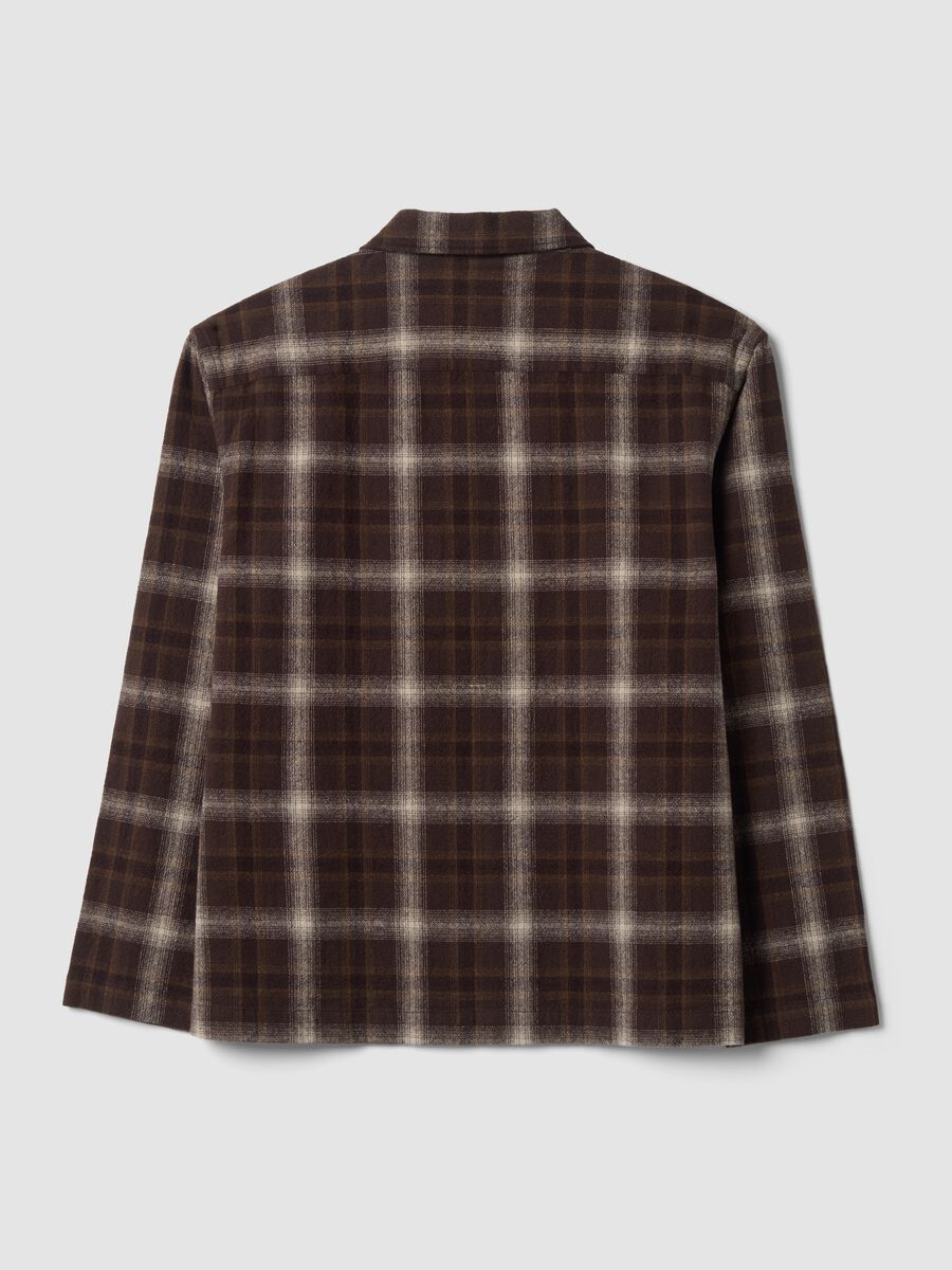 Brown cropped pure-cotton checked shirt with zip, oversized fit_2