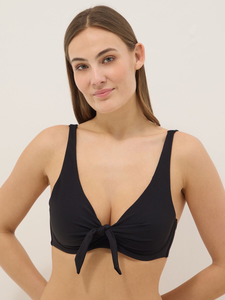 Schwarzes Stretch-Bikini-Top mit Schleife_0