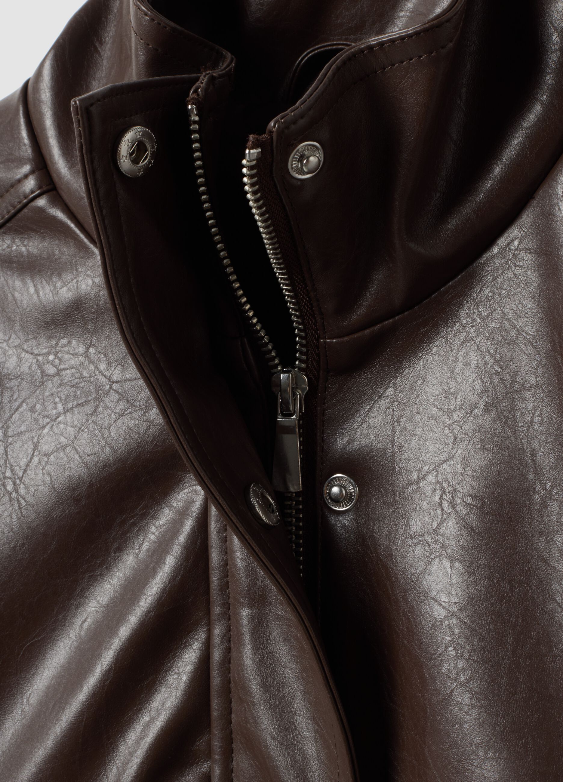 Girls&rsquo; brown jacket with zip and high neck, oversized fit