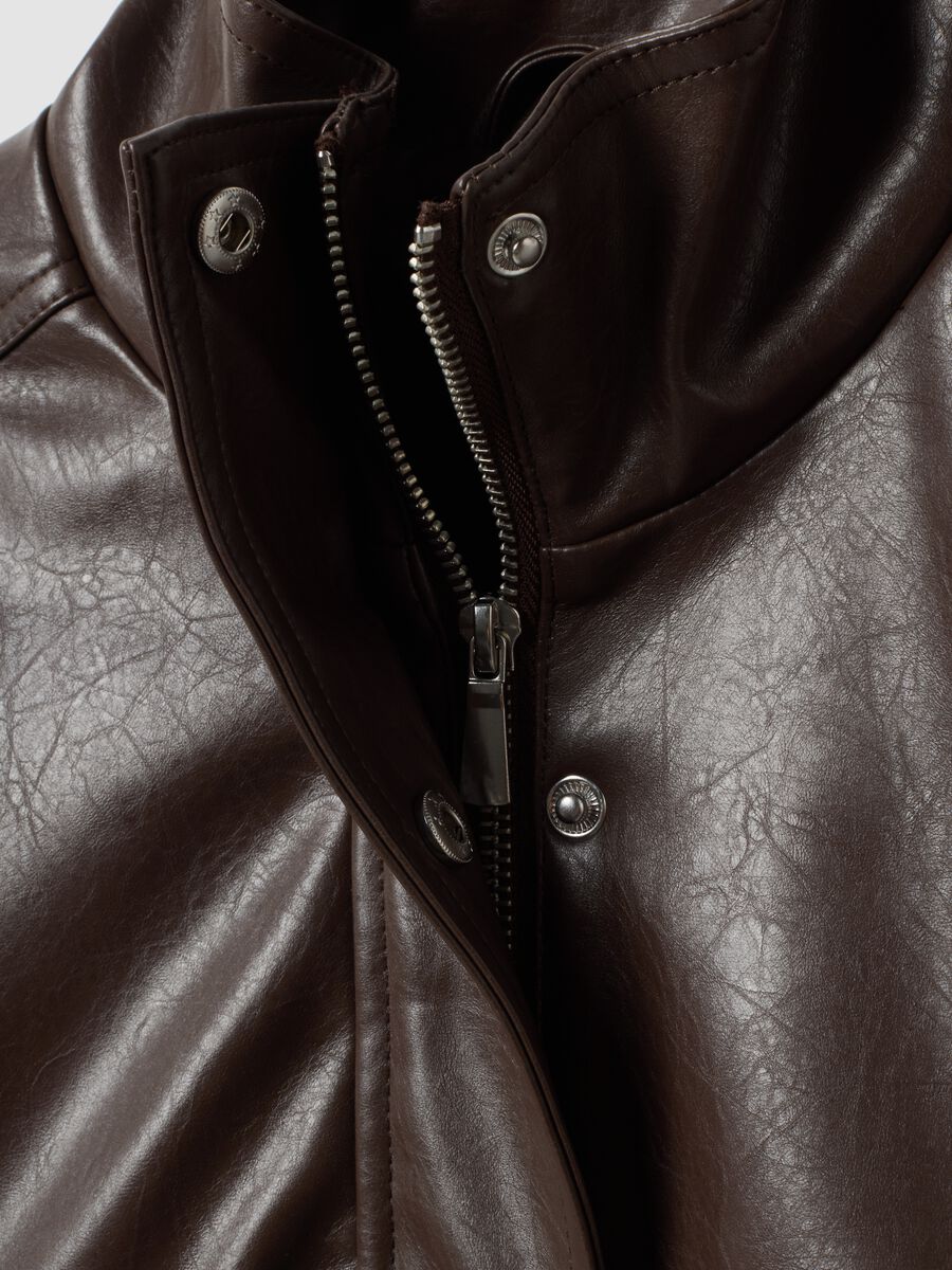 Girls&rsquo; brown jacket with zip and high neck, oversized fit_1