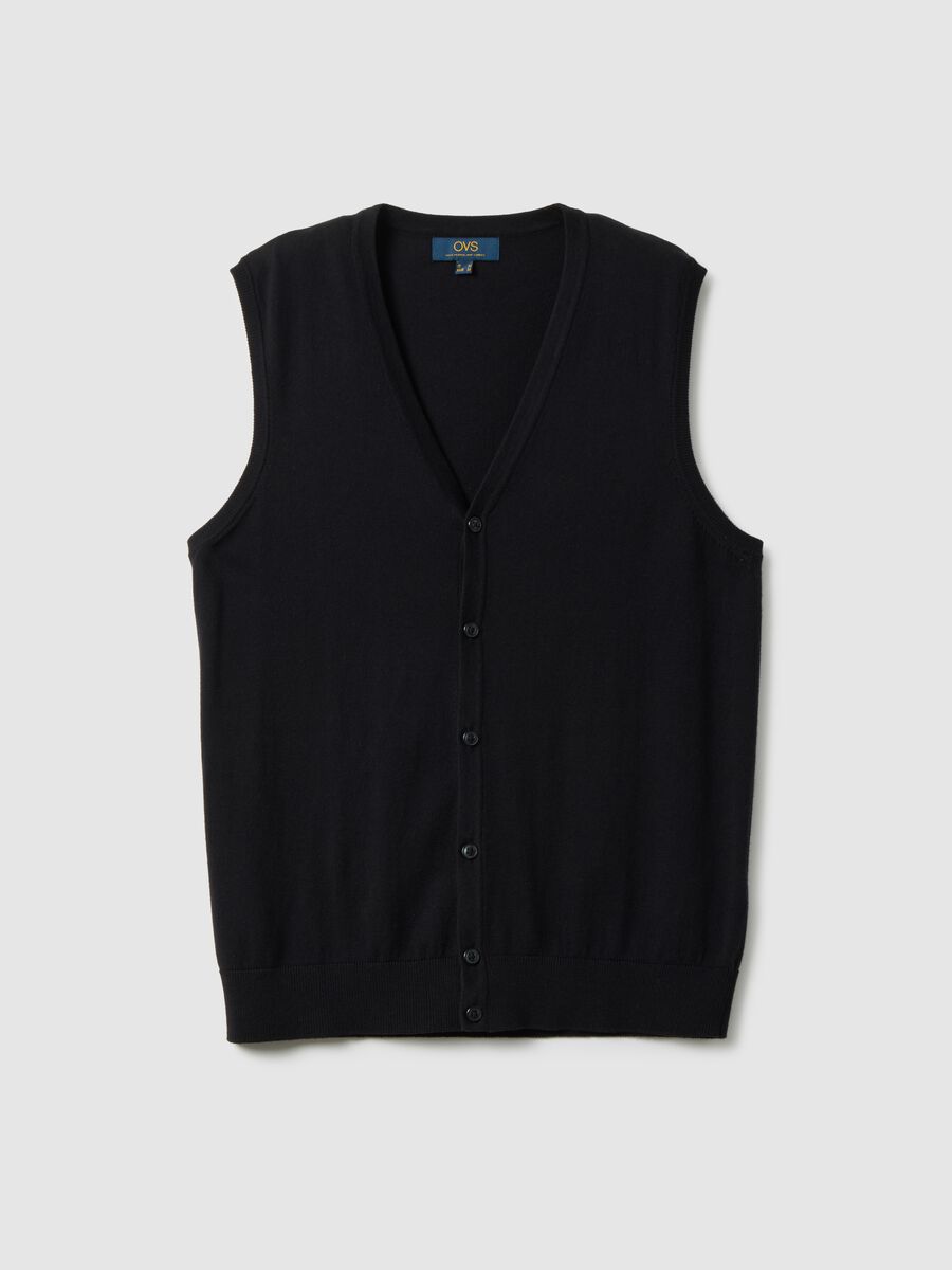 Black deep V cotton blend waistcoat regular fit with buttons_4