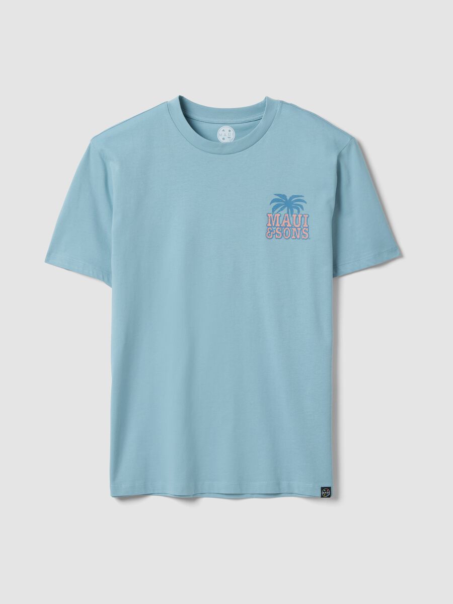 Blue short-sleeve pure cotton T-shirt with print, relaxed fit_4