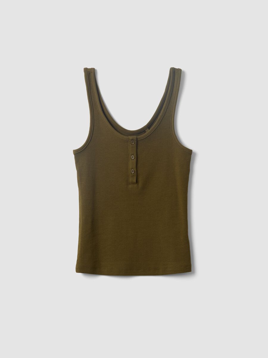 Green stretch cotton tank top with buttons, regular fit_4