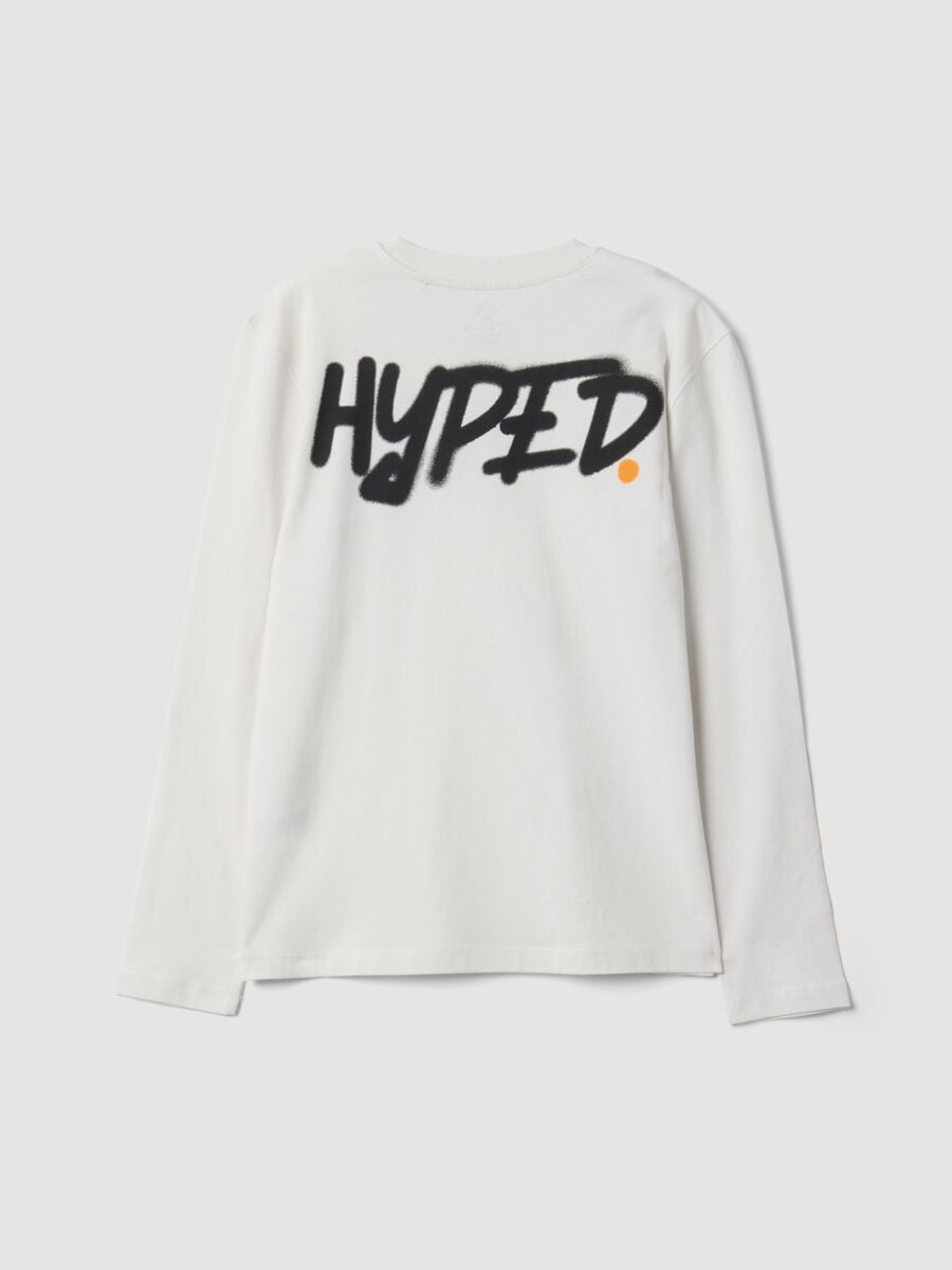 T-shirt bianca in puro cotone organico con stampa "Hyped" per ragazzo_1
