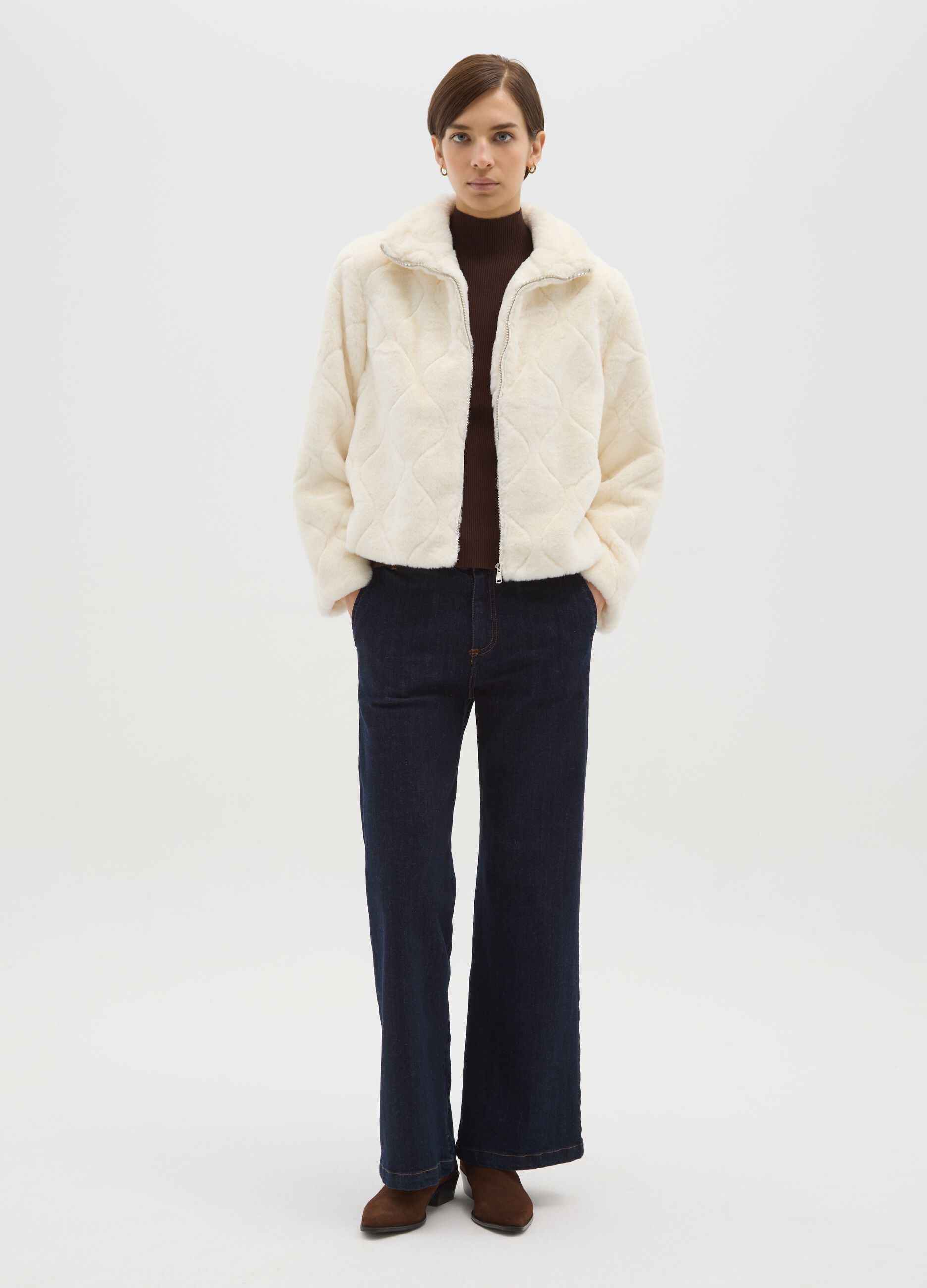 White regular fit jacket with zip