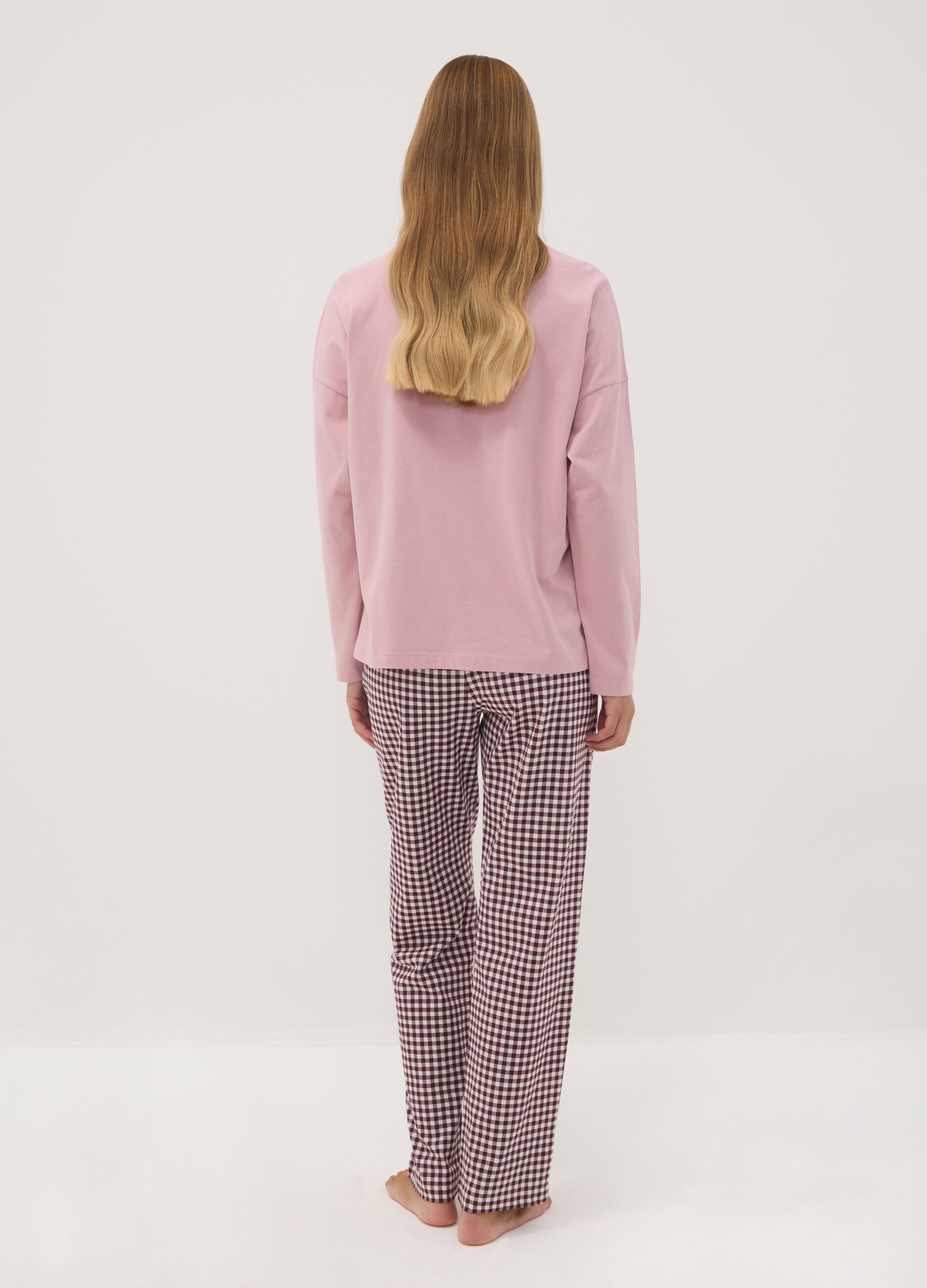 Pink pure organic cotton crew-neck pyjamas