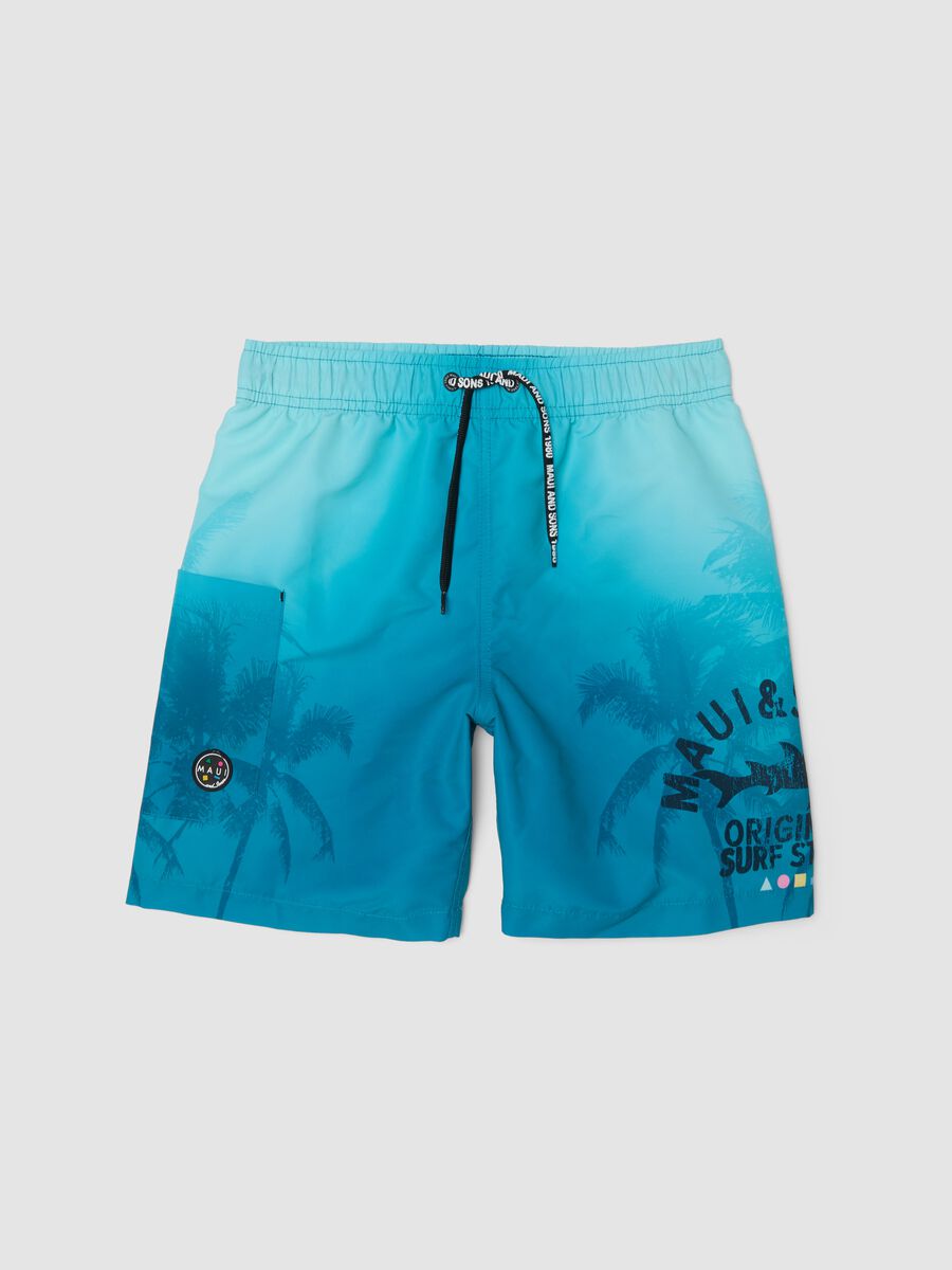 Short de bain bleu &agrave; imprim&eacute; tropical_0