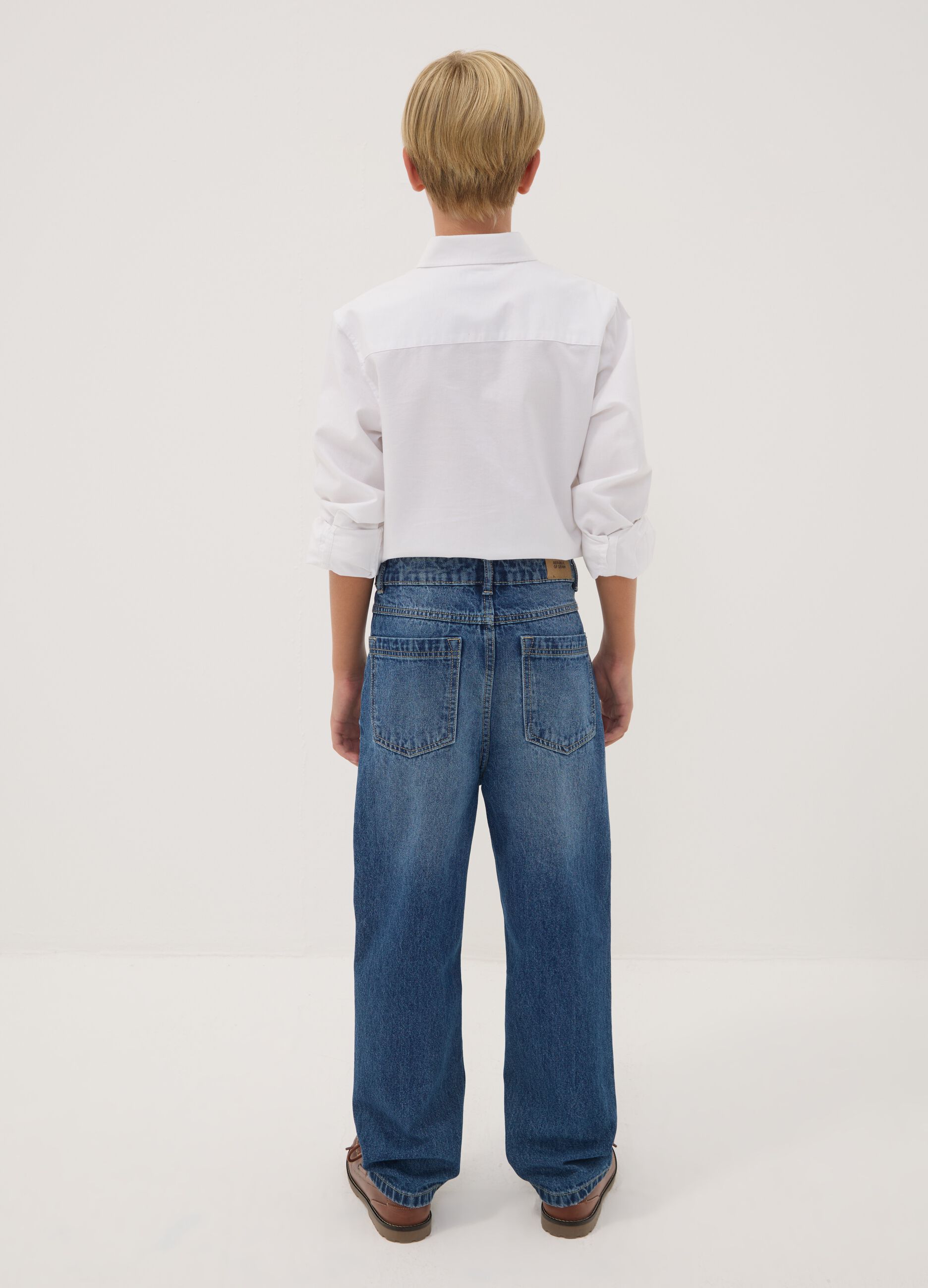 Blue baggy pure cotton ripped jeans for boys