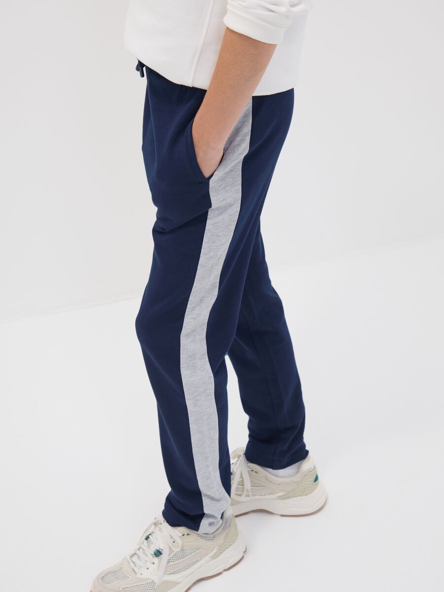 Blue pure cotton joggers with side stripes for boys_2