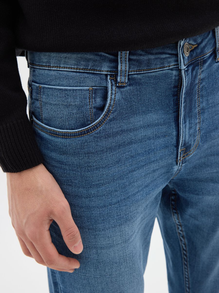 Blue denim skinny fit cotton blend jeans_3