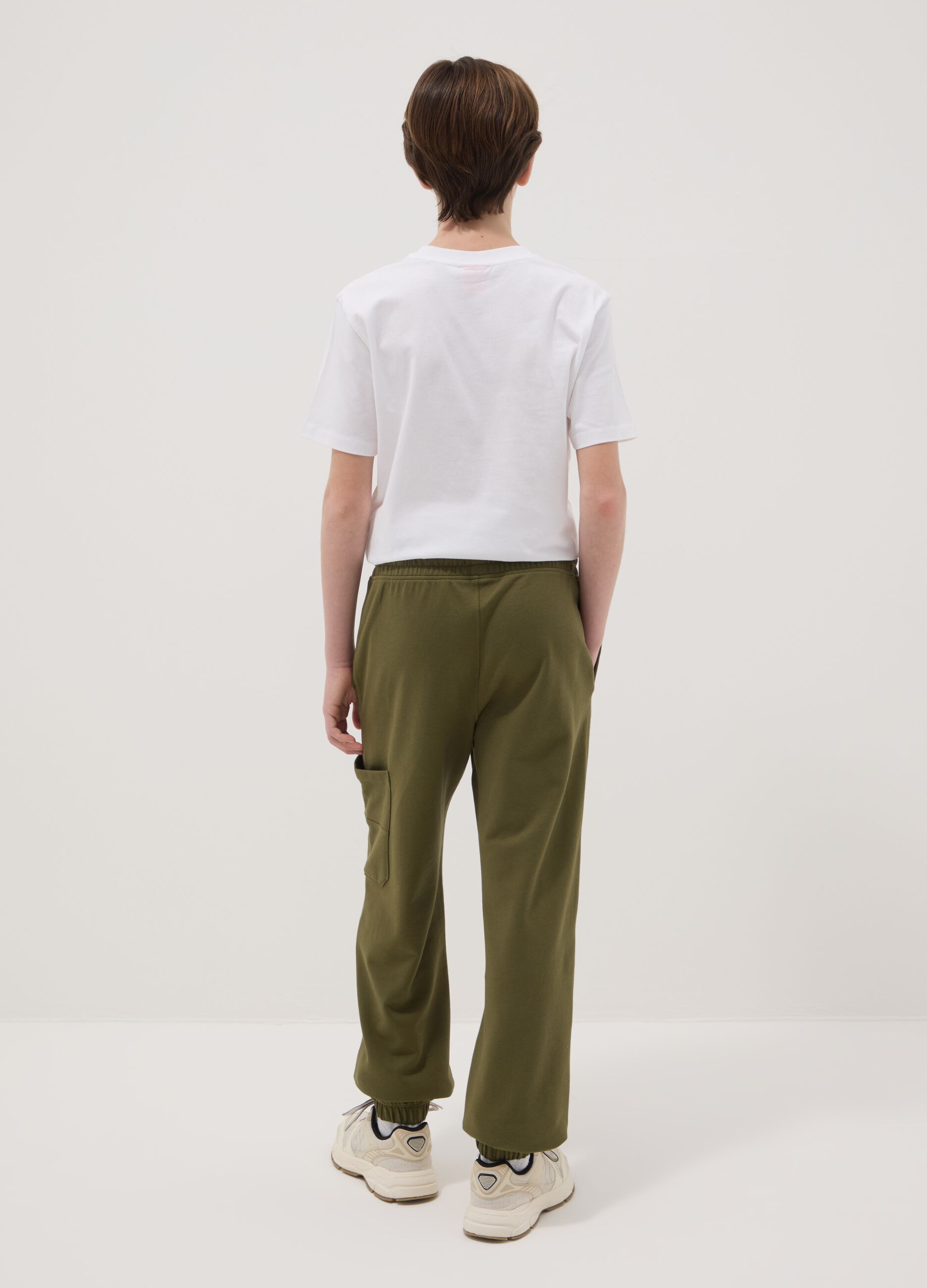 Boys' green pure cotton jogger trousers regular fit