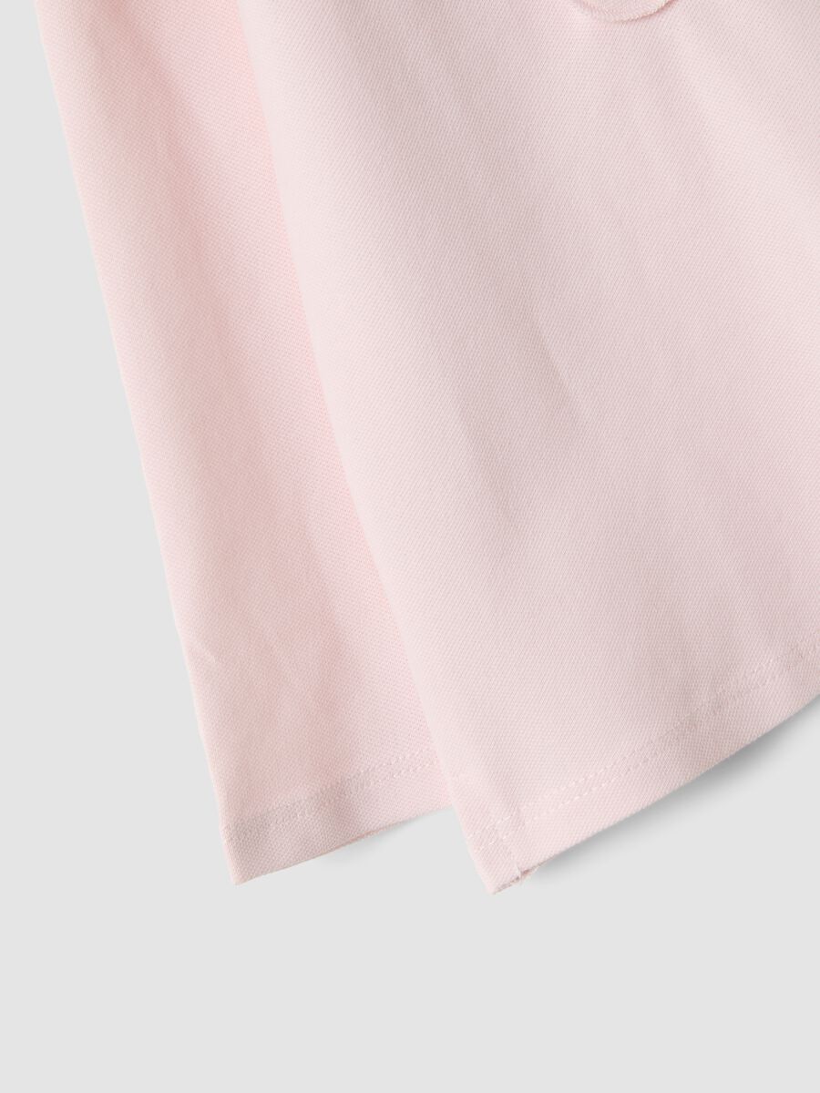 Pink stretch organic cotton polo shirt with ruffle details for baby girl_2