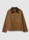 Brown pure cotton regular fit jacket with contrast collar_5
