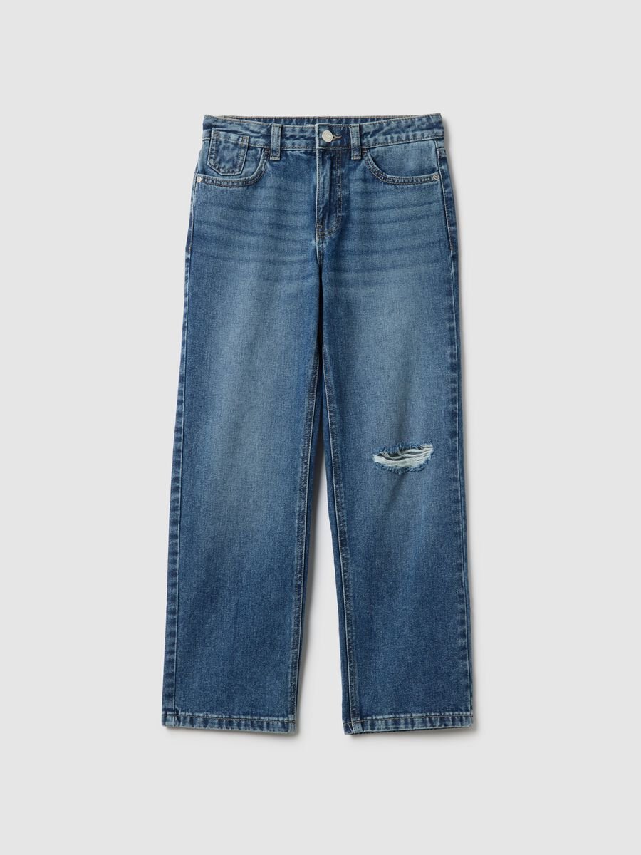 Girls' blue pure cotton jeans regular fit with rips_3