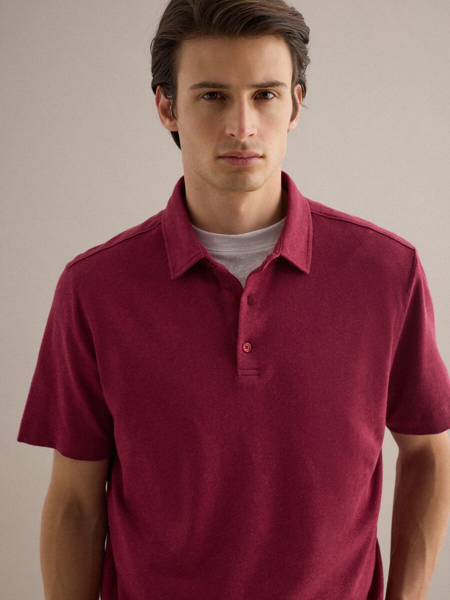 Red regular fit linen-cotton blend polo shirt_0