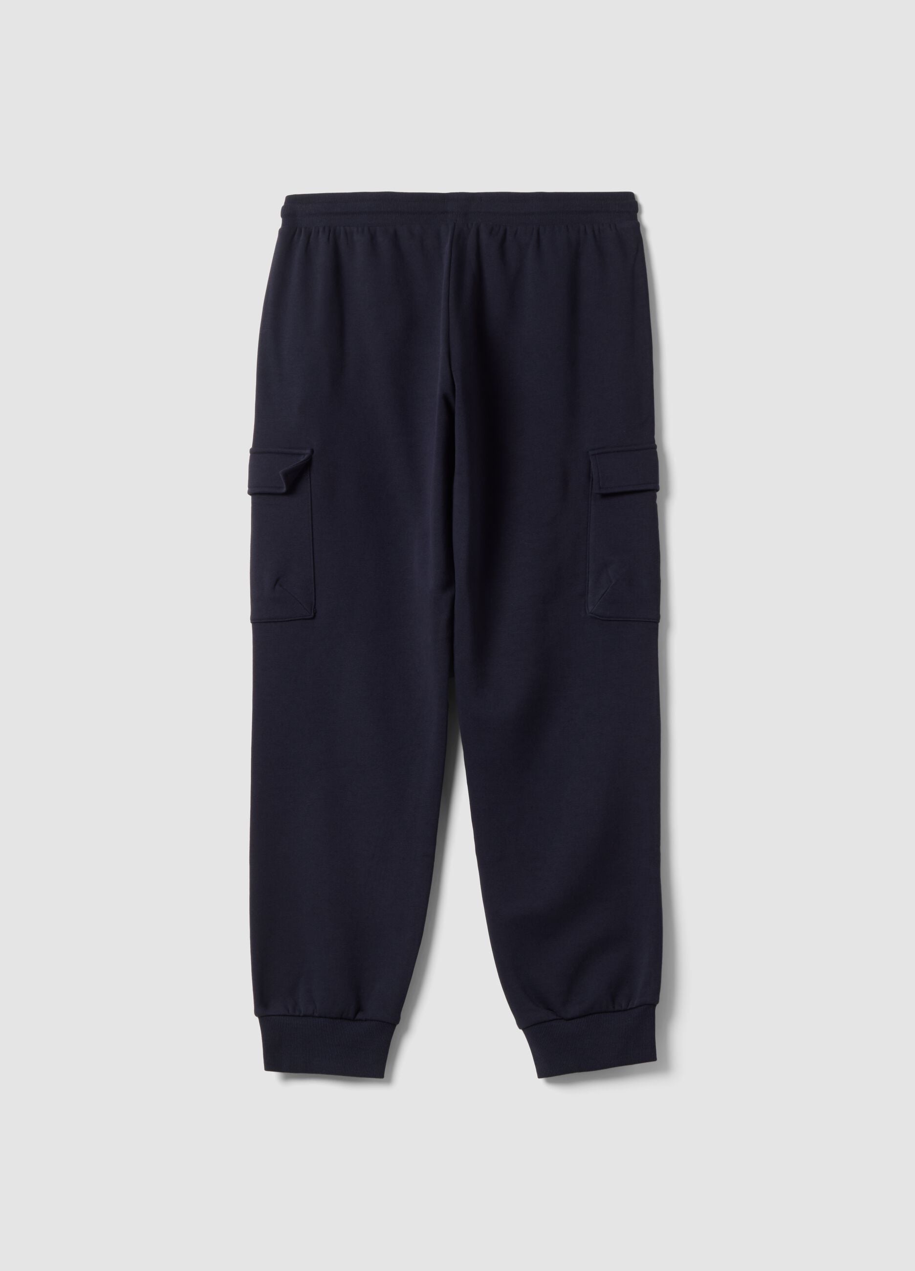 Blue cotton-blend cargo jogger trousers with drawstring, regular fit