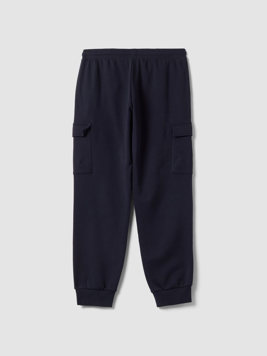 Blue cotton-blend cargo jogger trousers with drawstring, regular fit_2