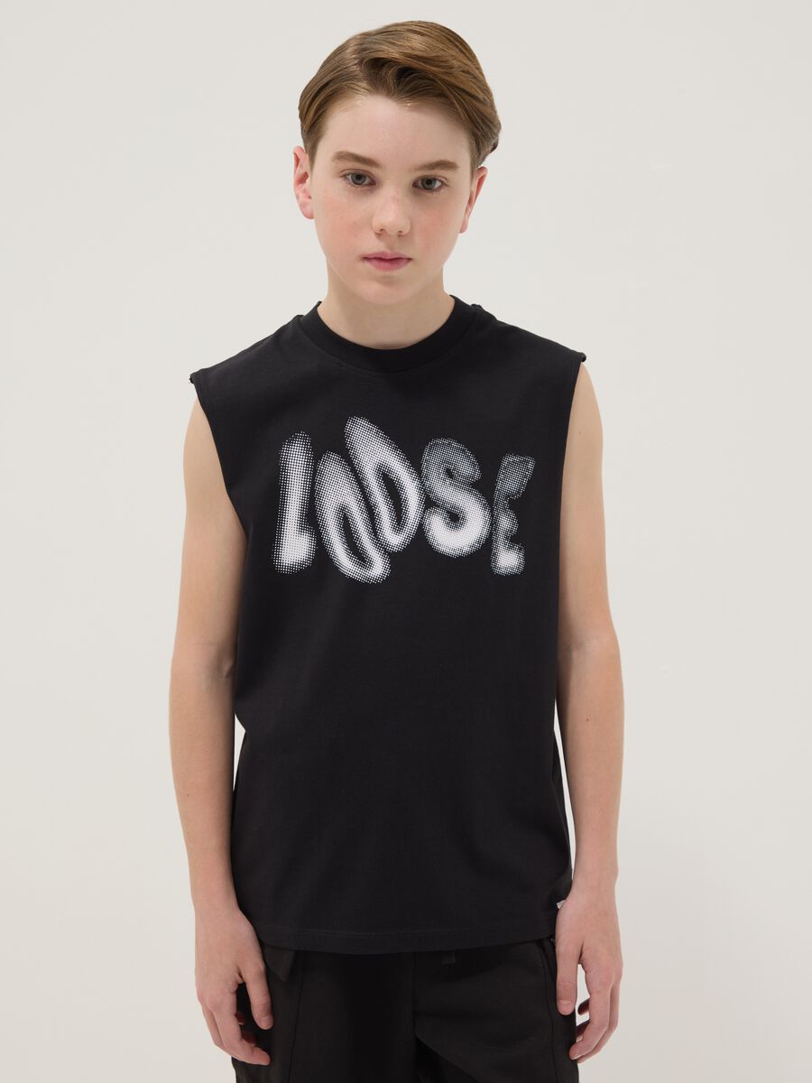 Camiseta de tirantes negra de algod&oacute;n puro para ni&ntilde;o, corte oversize_0
