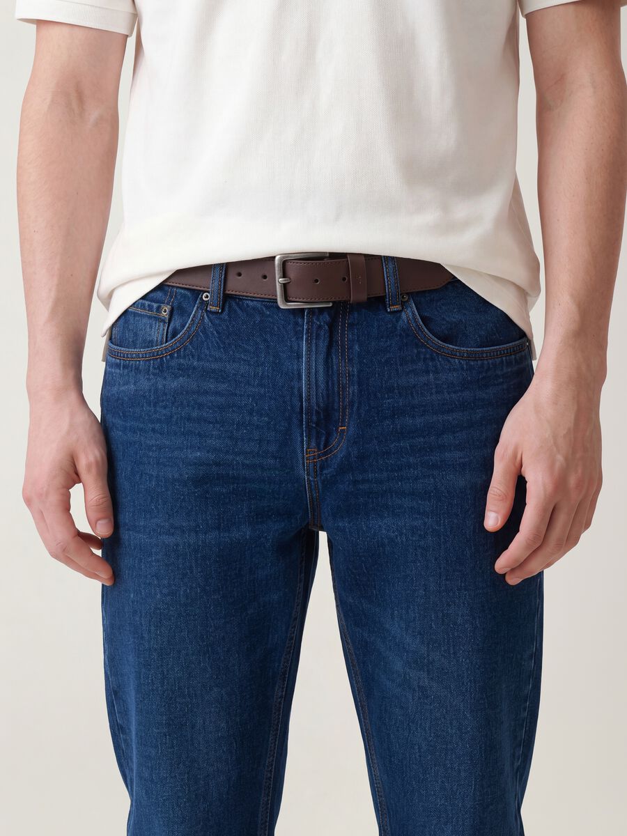 Regular tapered pure cotton denim jeans_3