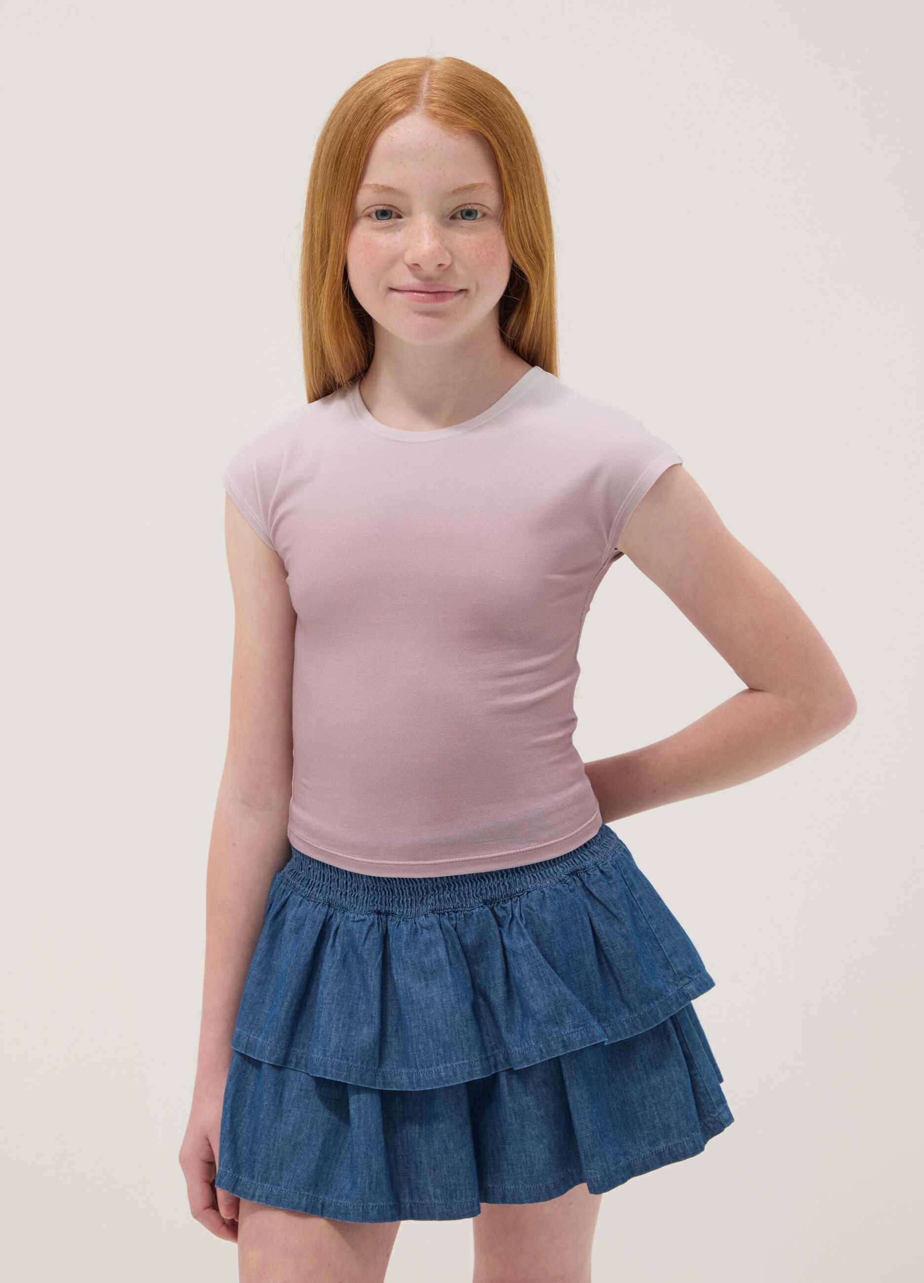 Girls&rsquo; pink ombr&eacute; stretch-cotton short-sleeve slim-fit T-shirt