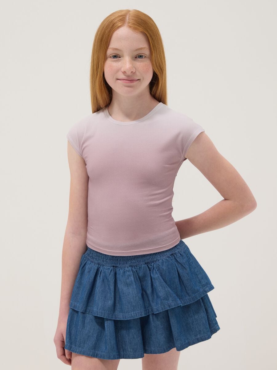Girls&rsquo; pink ombr&eacute; stretch-cotton short-sleeve slim-fit T-shirt_0