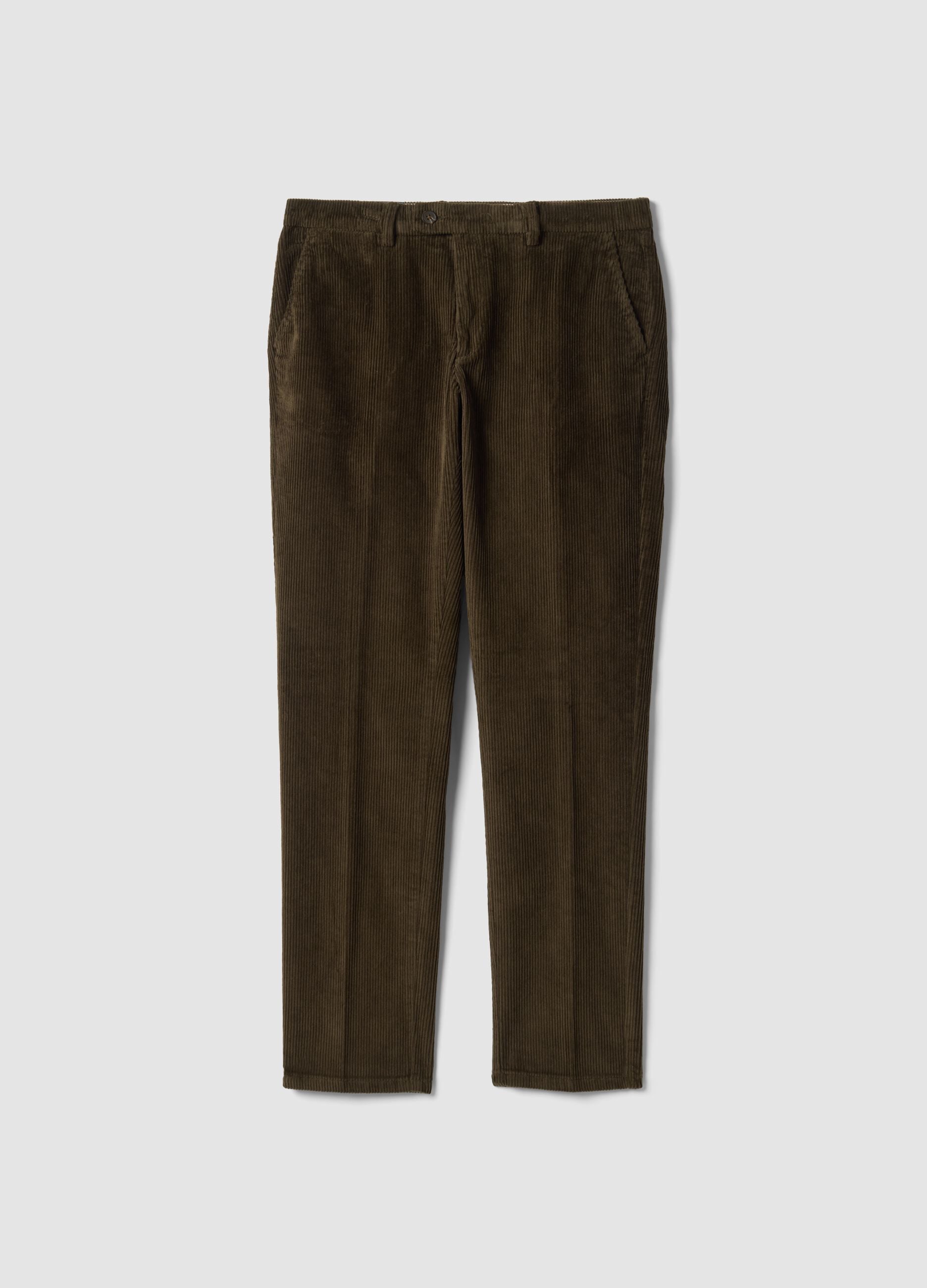 Pantaloni marroni in cotone elasticizzato a coste
