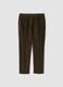 Pantaloni marroni in cotone elasticizzato a coste_0