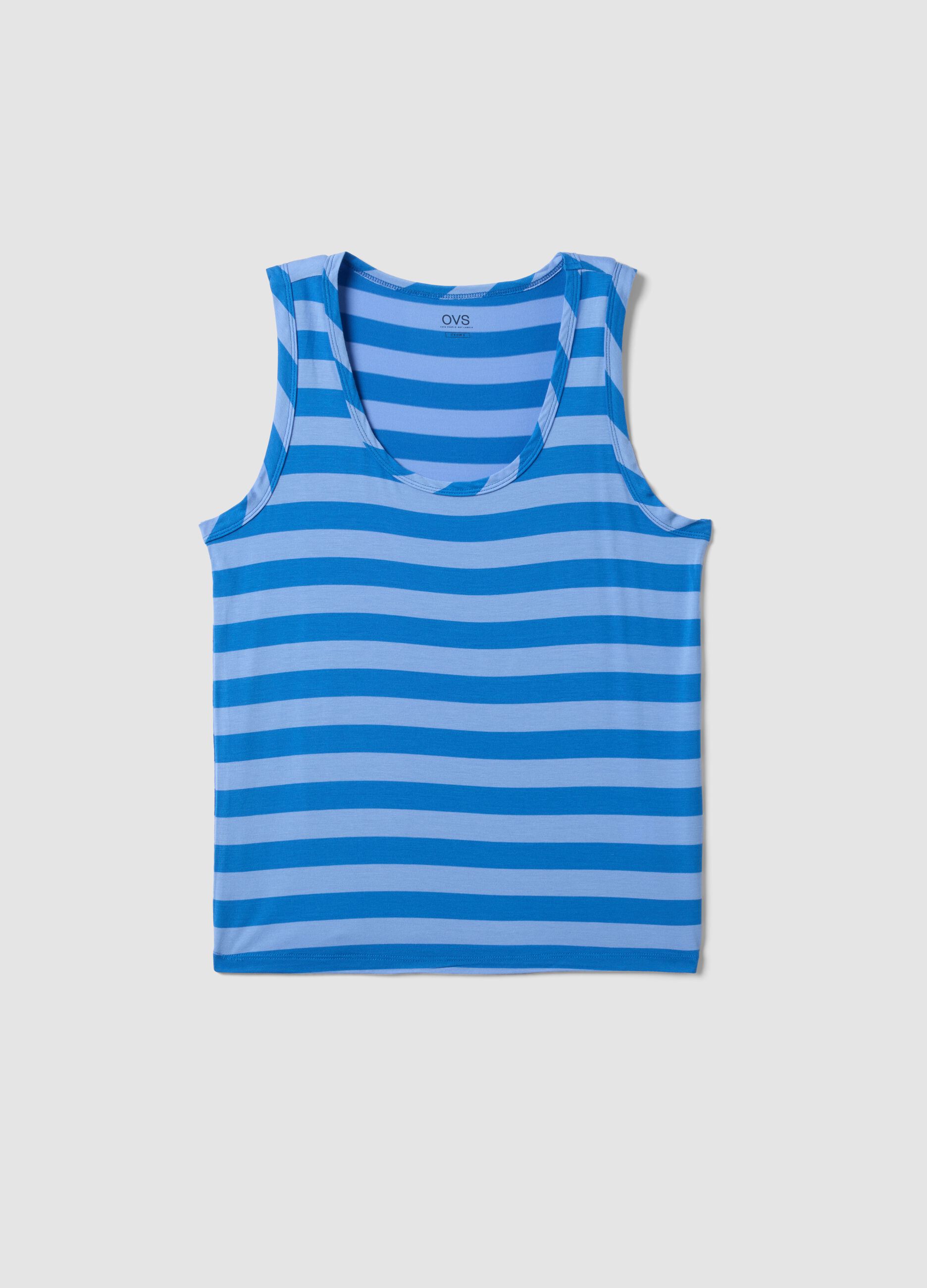 Blaues gestreiftes Tanktop aus elastischer Viskose