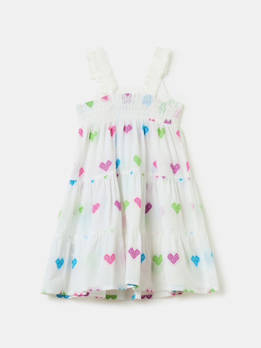 Tiered cotton dress with hearts embroidery_1