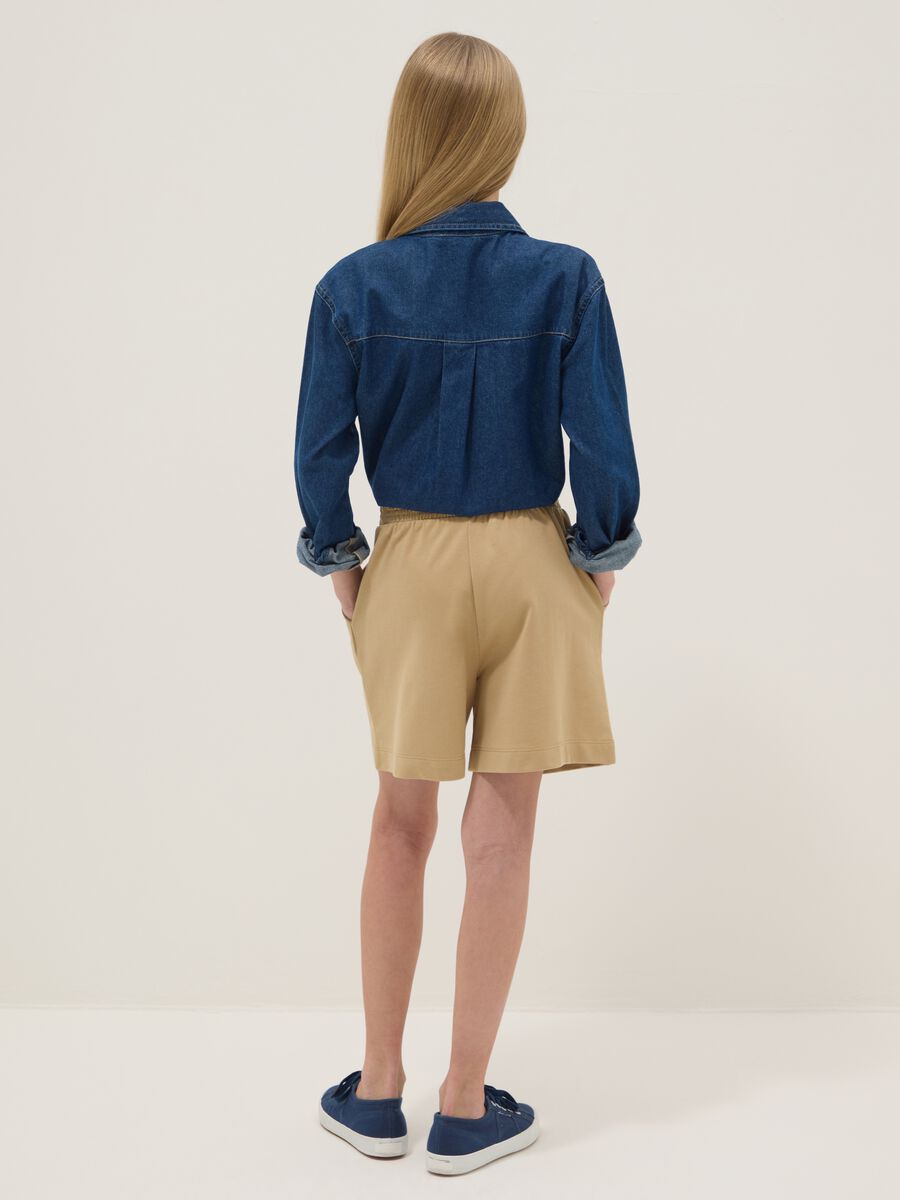 Girls' oversized fit beige pure cotton shorts_1