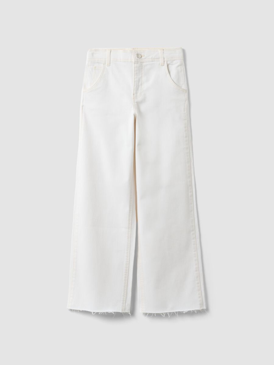 White Stretch Cotton Culotte Trousers for Girls_0