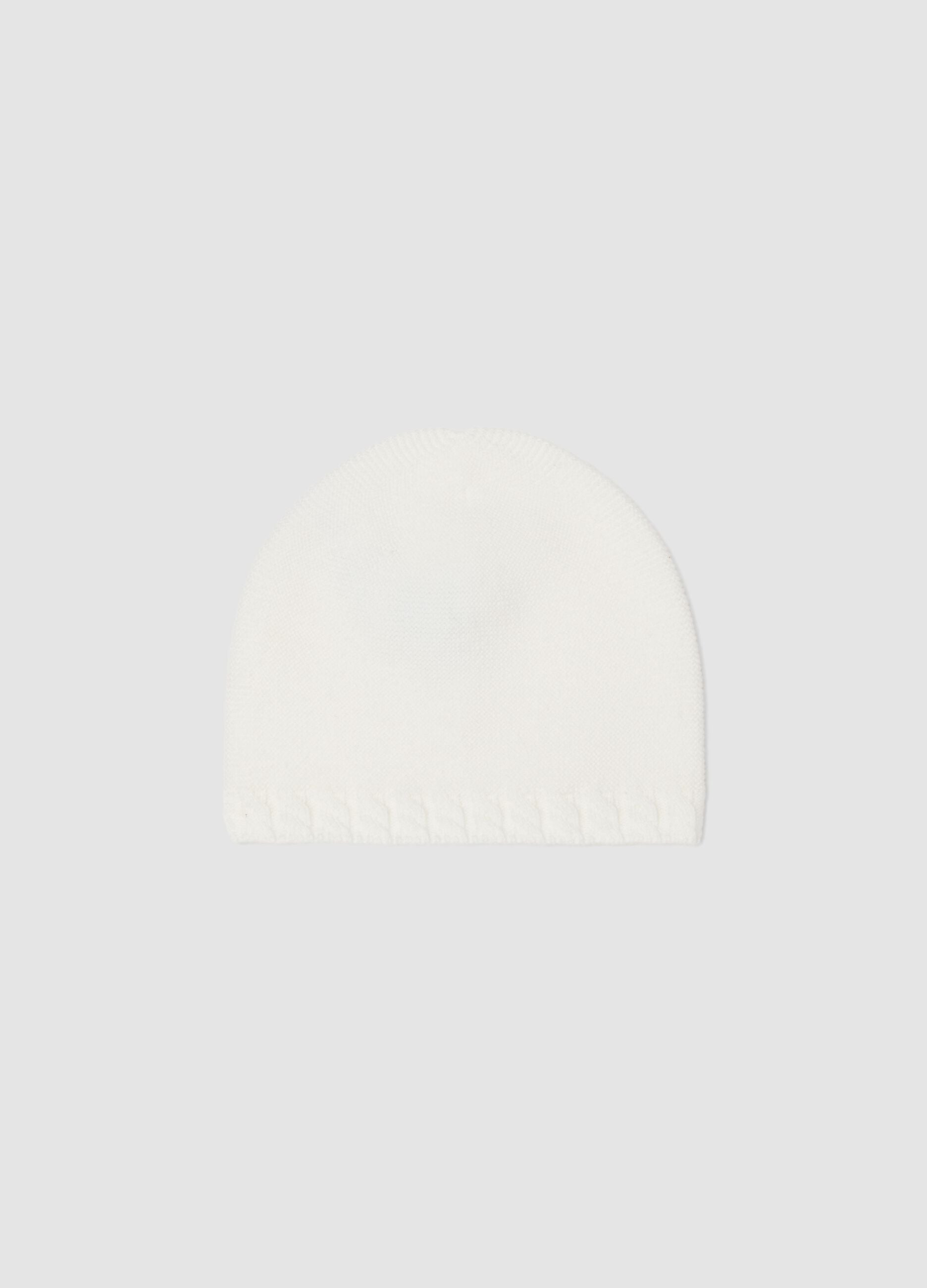White organic cotton knitted baby hat