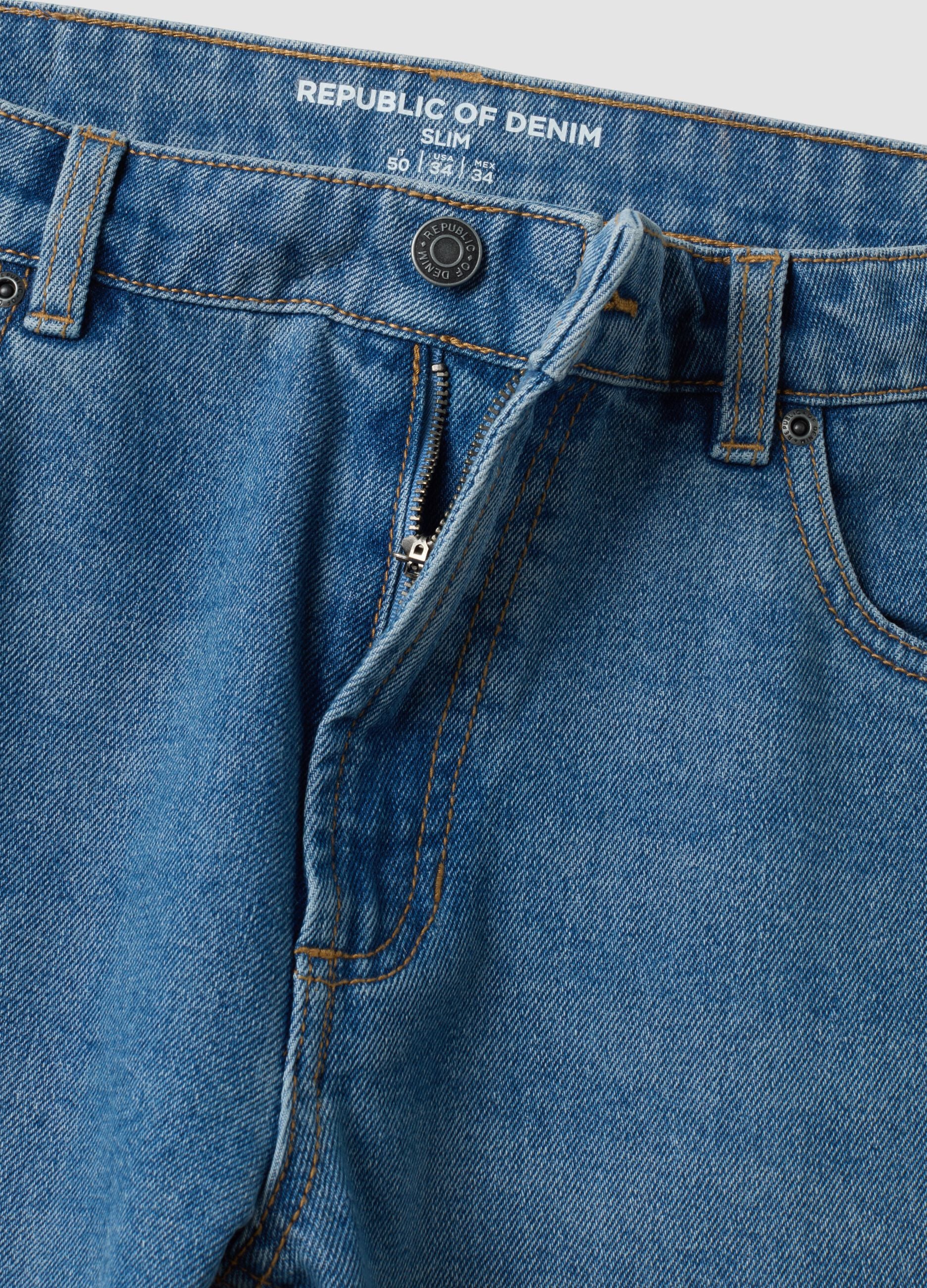 Light blue slim-fit cotton and viscose blend jeans