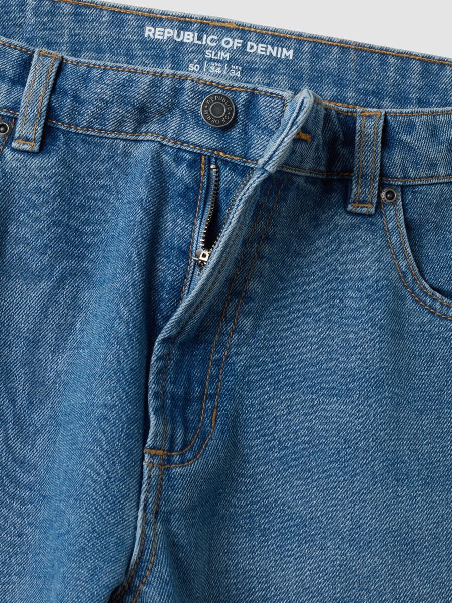 Light blue cotton and viscose blend slim-fit jeans_6