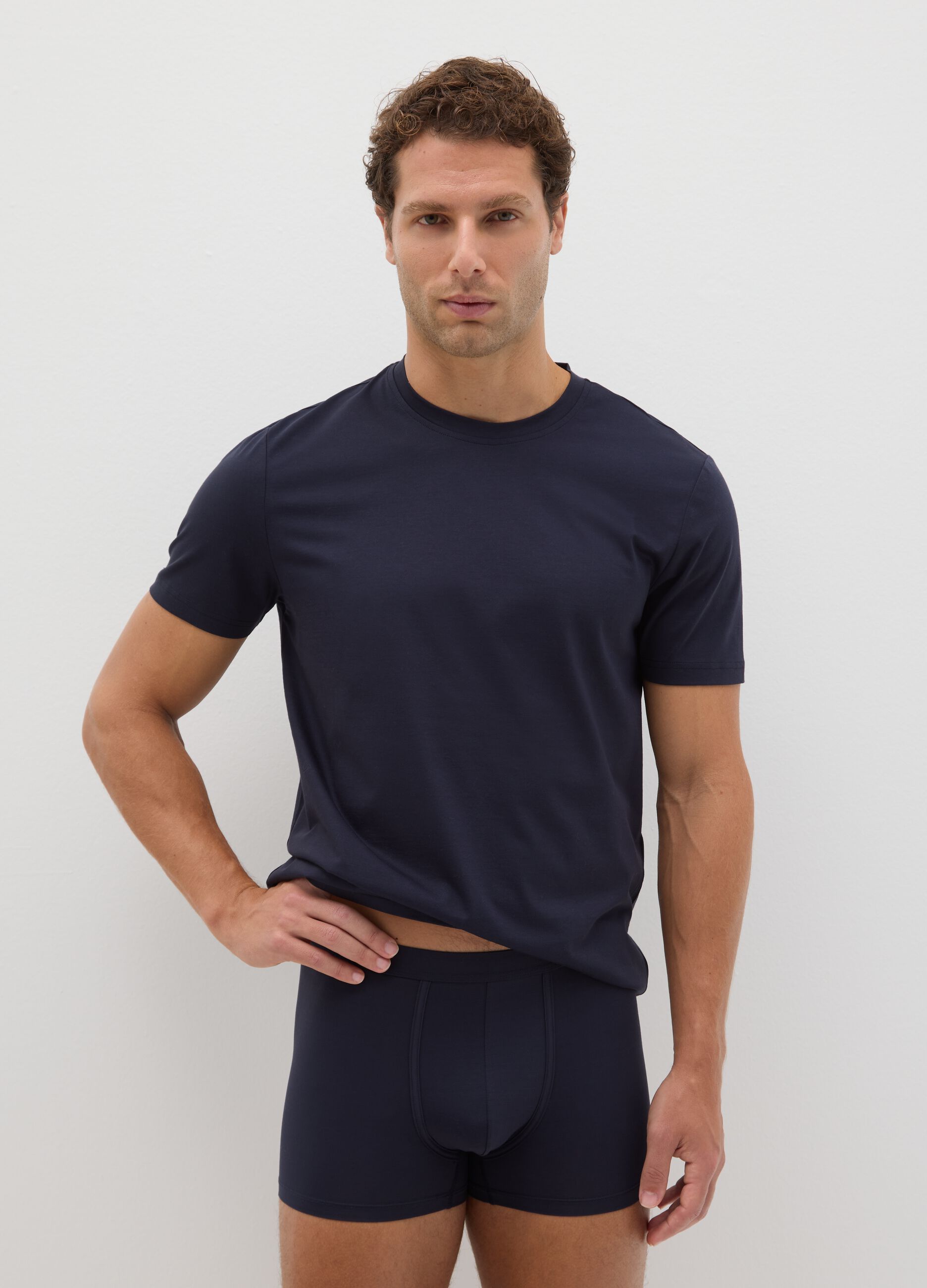 Twin pack of stretch cotton blend blue regular fit boxers