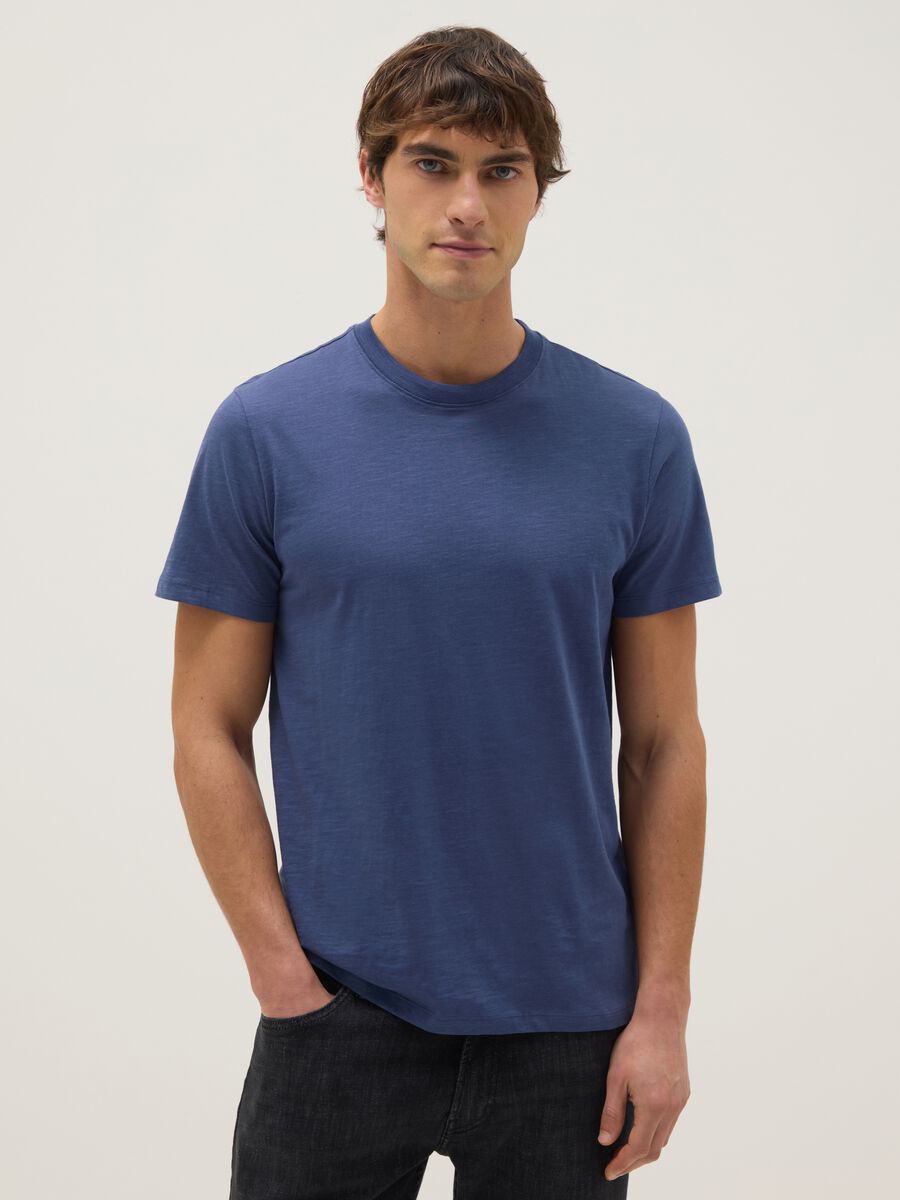 Regular Fit Blue Pure Cotton T-Shirt_0