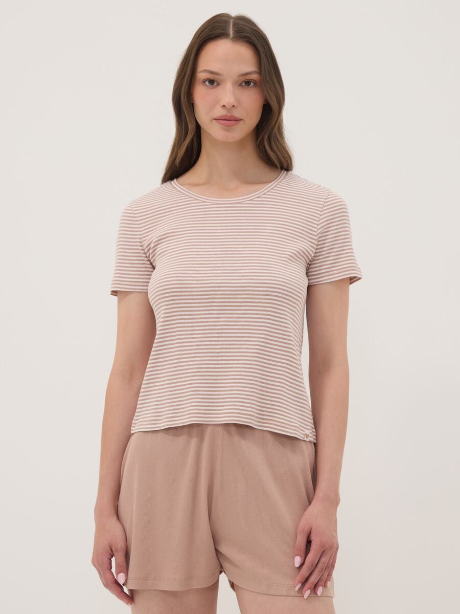 Multicolour pure organic cotton pyjamas with striped T-shirt and shorts_1