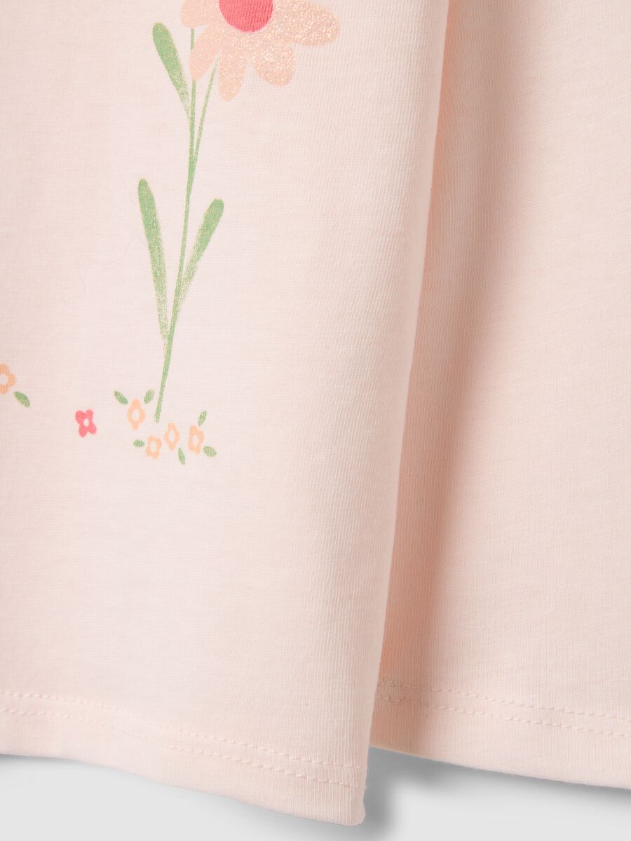 T-shirt a maniche lunghe in puro cotone rosa da bimba con stampe_3