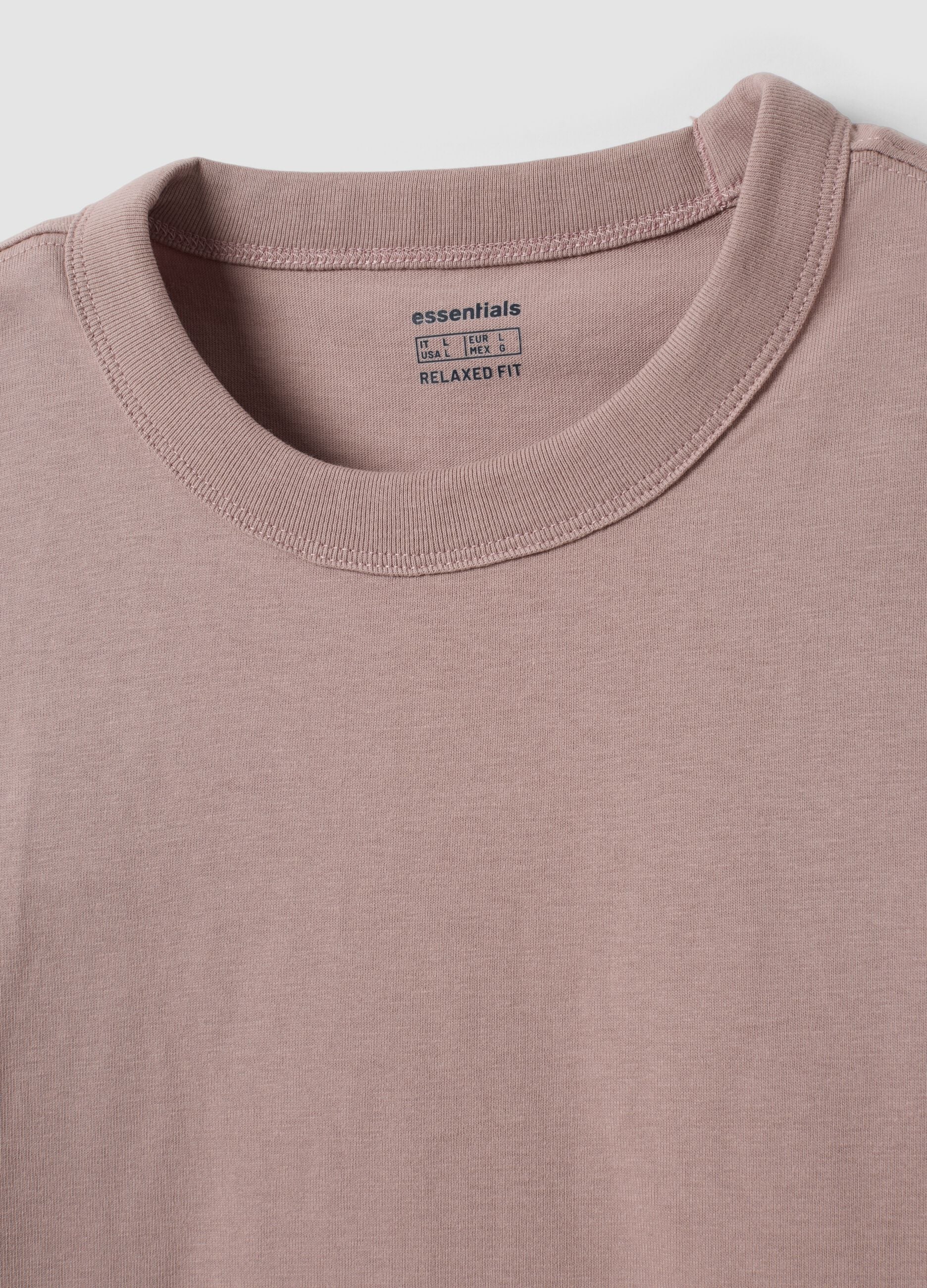 Pink pure cotton crew-neck T-shirt, relaxed fit
